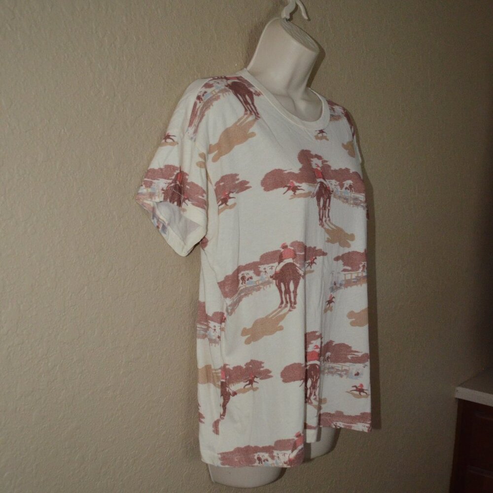 NWT $145 Sz 1 S The Great The Boxy Crew Tee Riding Horses Print T-Shirt - Picture 4 of 6